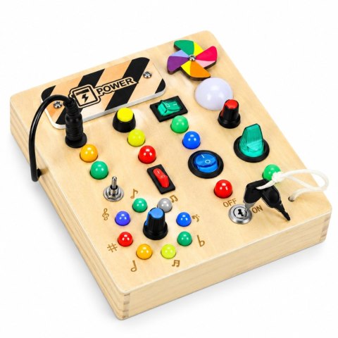 Drewniana tablica manipulacyjna interaktywna przełączniki światła LED ECOTOYS