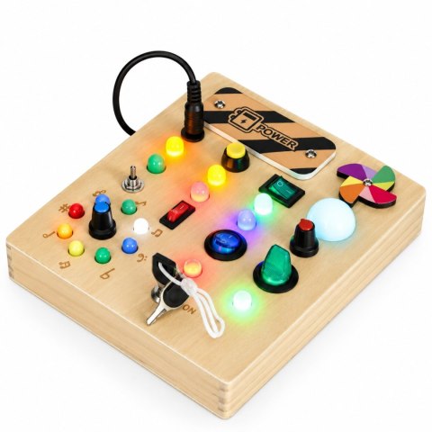 Drewniana tablica manipulacyjna interaktywna przełączniki światła LED ECOTOYS