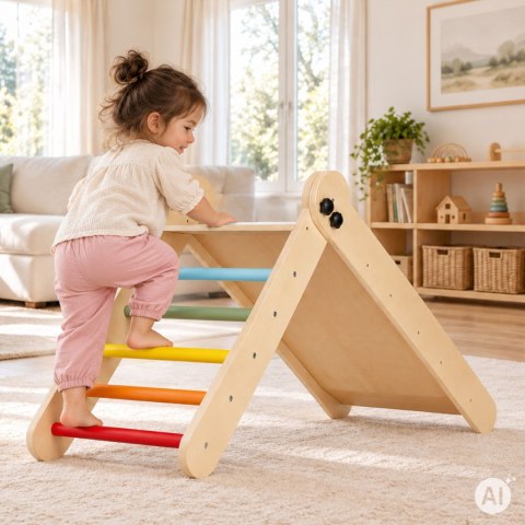 Drewniany plac zabaw dla dzieci zestaw wspinaczkowy Montessori drabinka z rampą HENRY ECOTOYS