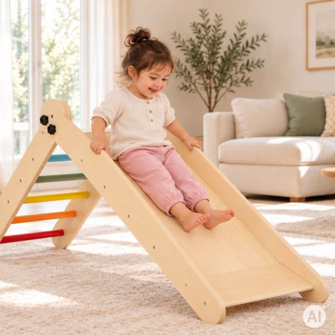 Drewniany plac zabaw dla dzieci zestaw wspinaczkowy Montessori drabinka z rampą HENRY ECOTOYS
