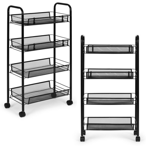 Metalowy regał mobliny organizer łazienkowy kuchenny z 4 półkami kółka czarny ModernHome
