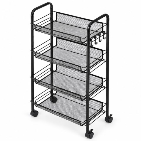 Metalowy regał mobliny organizer łazienkowy kuchenny z 4 półkami kółka czarny ModernHome