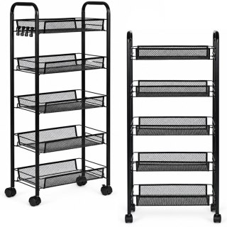 Metalowy regał mobliny organizer łazienkowy kuchenny z 5 półkami kółka czarny ModernHome