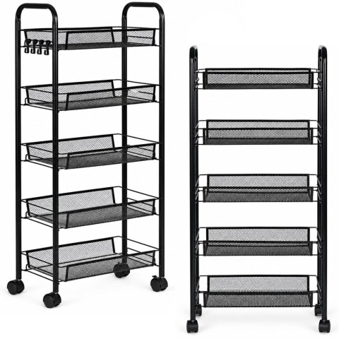 Metalowy regał mobliny organizer łazienkowy kuchenny z 5 półkami kółka czarny ModernHome