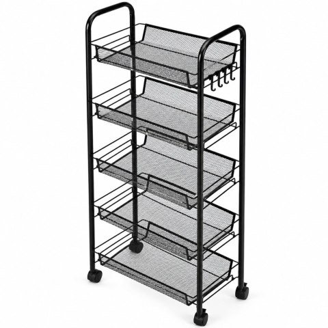 Metalowy regał mobliny organizer łazienkowy kuchenny z 5 półkami kółka czarny ModernHome