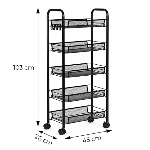 Metalowy regał mobliny organizer łazienkowy kuchenny z 5 półkami kółka czarny ModernHome