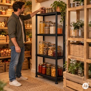 Regał gospodarczy 4-poziomowy do garażu piwnicy domu czarny ModernHome