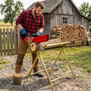 Stabilny stojak do cięcia drewna koziołek z uchwytem na piłę łańcuchową Bauerkraft