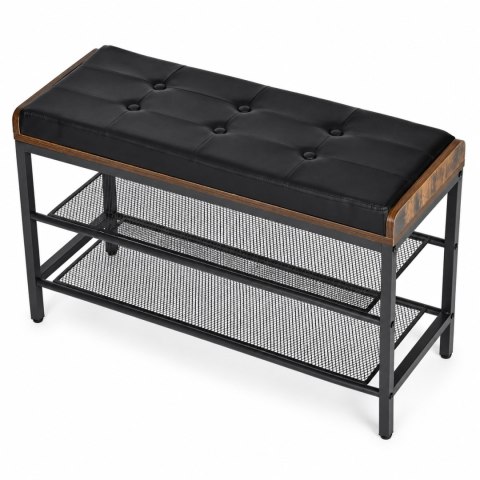 Szafka na buty z pikowanym siedziskiem ekoskóra 2 półki loftowa ModernHome