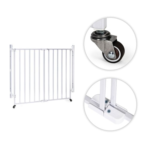 Bramka barierka zabezpieczająca 65-106 cm na schody i drzwi stal kółka biała ECOTOYS