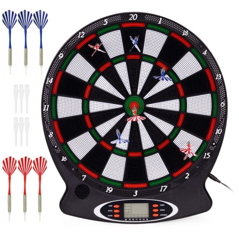 Elektroniczna tarcza do darta gry w rzutki lotki tablica LCD 38 cm 18 gier zestaw 6 rzutek