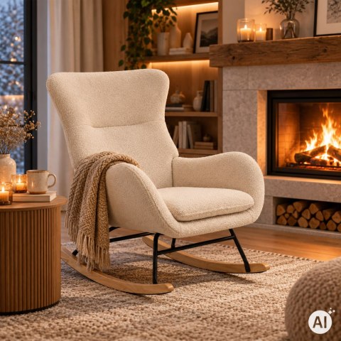 Fotel bujany uszak wypoczynkowy tkanina boucle teddy kremowy ModernHome