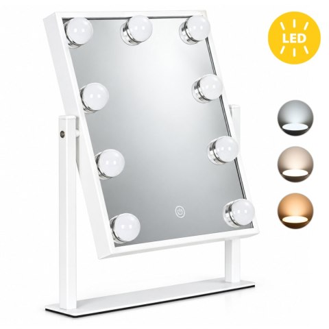 Lustro do makijażu LED 25x30 cm kosmetyczne podświetlane 3 barwy 9 żarówek ModernHome