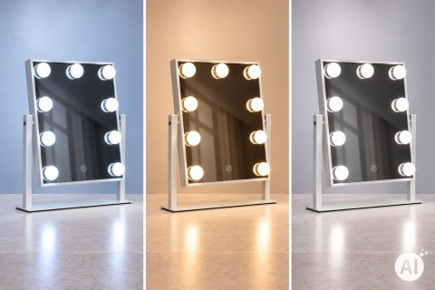 Lustro do makijażu LED 25x30 cm kosmetyczne podświetlane 3 barwy 9 żarówek ModernHome