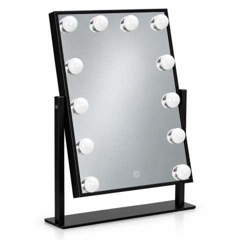 Lustro do makijażu LED 30x40 cm kosmetyczne podświetlane 3 barwy 12 żarówek czarne ModernHome