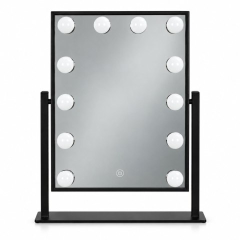 Lustro do makijażu LED 30x40 cm kosmetyczne podświetlane 3 barwy 12 żarówek czarne ModernHome