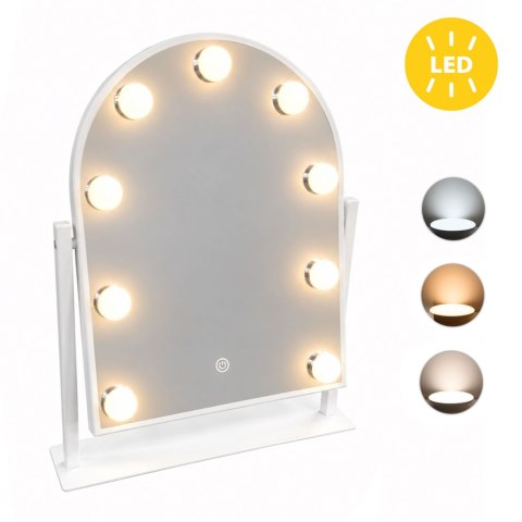 Lustro do makijażu LED 30x40 cm kosmetyczne podświetlane 3 barwy 9 żarówek ModernHome