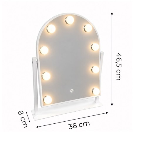 Lustro do makijażu LED 30x40 cm kosmetyczne podświetlane 3 barwy 9 żarówek ModernHome