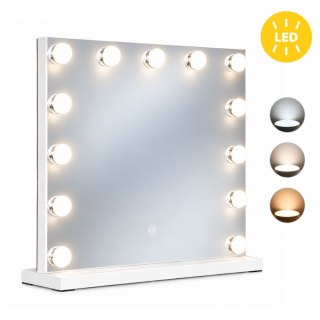 Lustro do makijażu LED 50x40 cm kosmetyczne podświetlane 3 barwy 13 żarówek ModernHome