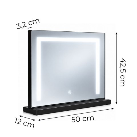 Lustro do makijażu LED 50x40 cm kosmetyczne podświetlane 3 barwy czarne ModernHome