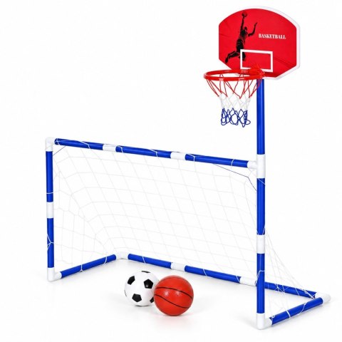 Zestaw sportowy 2w1 dla dzieci bramka piłkarska kosz do koszykówki piłki pompka