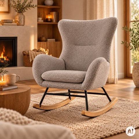 Fotel bujany uszak wypoczynkowy tkanina boucle teddy szary ModernHome