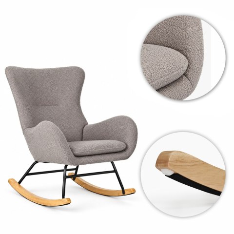 Fotel bujany uszak wypoczynkowy tkanina boucle teddy szary ModernHome