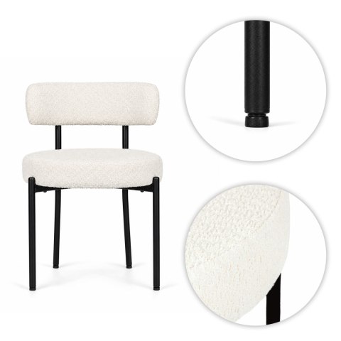 Krzesło tapicerowane nowoczesne do jadalni salonu tkanina boucle teddy białe ModernHome