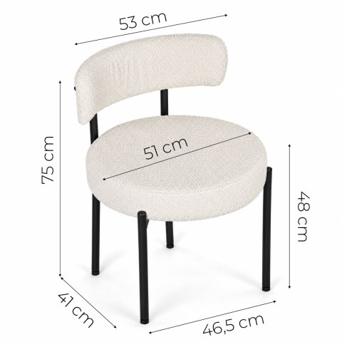 Krzesło tapicerowane nowoczesne do jadalni salonu tkanina boucle teddy białe ModernHome