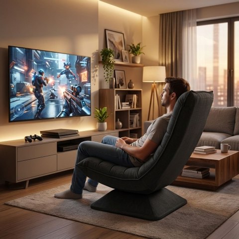 Fotel Obrotowy Wypoczynkowy Regulowany Leżanka Do Salonu Czarny Modernhome