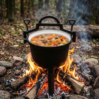 Kociołek Żeliwny Emaliowany 5l Stojący Garnek Myśliwski Ognisko Grill Multigarden