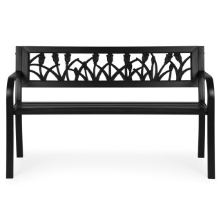 Ławka Ogrodowa Z Dekoracyjnym Oparciem 120x50 Cm Metalowa Parkowa Czarna Multigarden