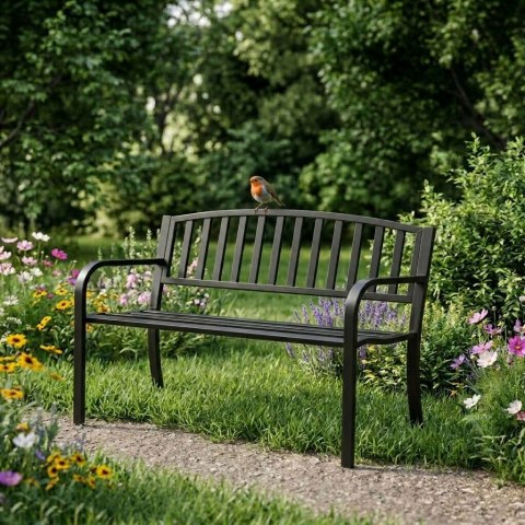 Ławka Ogrodowa Z Oparciem 120x50 Cm Metalowa Parkowa Czarna Multigarden