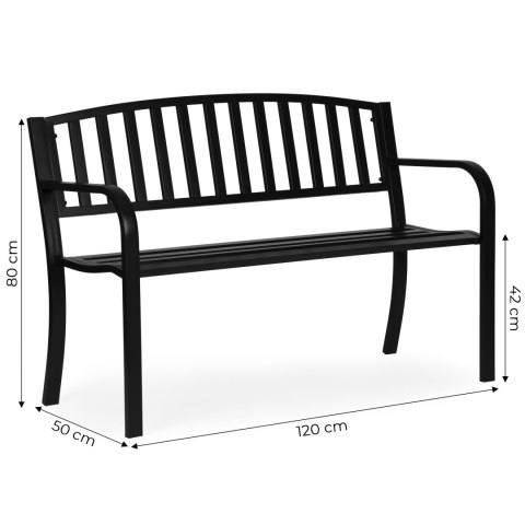 Ławka Ogrodowa Z Oparciem 120x50 Cm Metalowa Parkowa Czarna Multigarden