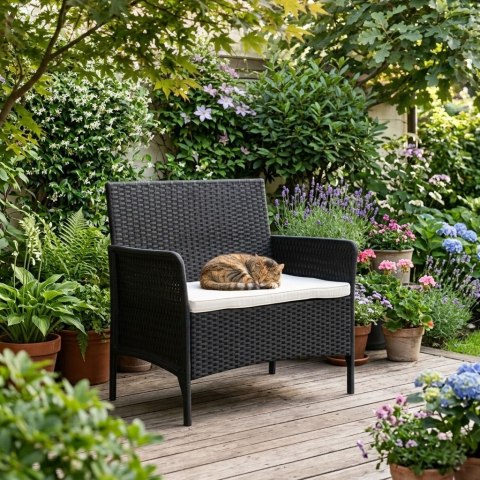 Sofa Ogrodowa Dwuosobowa Z Poduszką Ławka Na Balkon Taras Ogród Czarna Multigarden