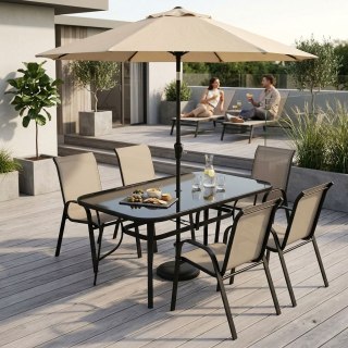 Stół Ogrodowy 160x90 Cm Szkło Hartowane Otwór Na Parasol Czarny Multigarden