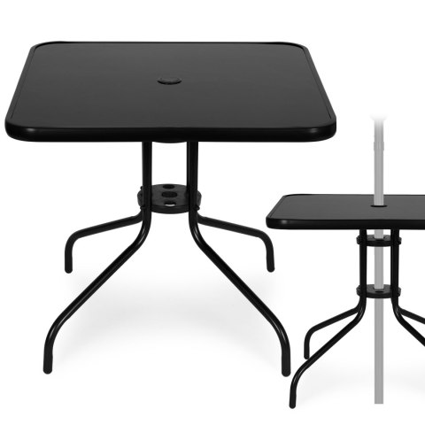 Stolik Ogrodowy Kwadratowy 80 Cm Szkło Hartowane Otwór Na Parasol Czarny Multigarden