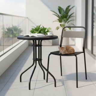 Stolik Ogrodowy Okrągły 60 Cm Szkło Hartowane Stół Na Ogród Taras Balkon Czarny Multigarden