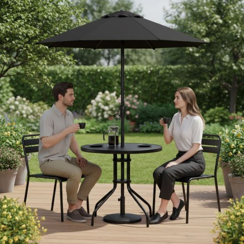Stolik Ogrodowy Okrągły 80 Cm Szkło Hartowane Otwór Na Parasol Czarny Multigarden