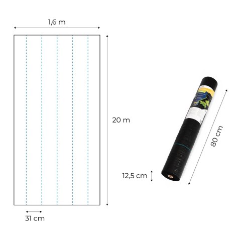 Agrowłóknina Antychwastowa 1,6x20 M 150g Wodoodporna Kołki
