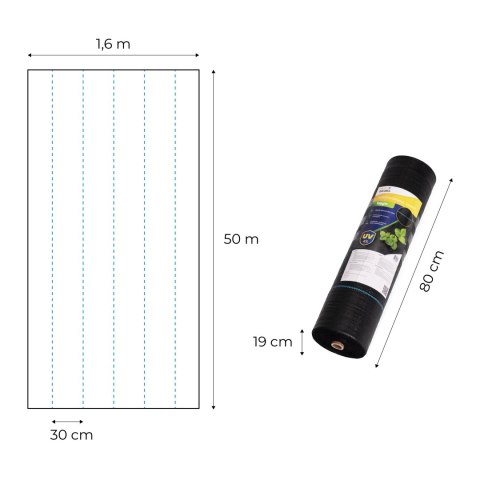 Agrowłóknina czarna agrotkanina UV 150g mata antychwastowa 1,6x50m kołki MulltiGarden
