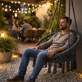 Fotel Wiszący Boho Huśtawka Ogrodowa Bocianie Gniazdo Szary