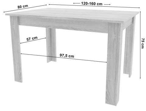 Stół Rozkładany Prostokątny 120-160x80 Cm Dąb Craft