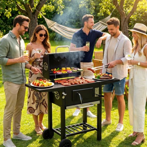Grill Węglowy Ogrodowy Z Pokrywą I Termometrem 109x43,5 Cm